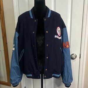 American Eagle Outfitters Dark Blue and Light Blue Bomber Jacket